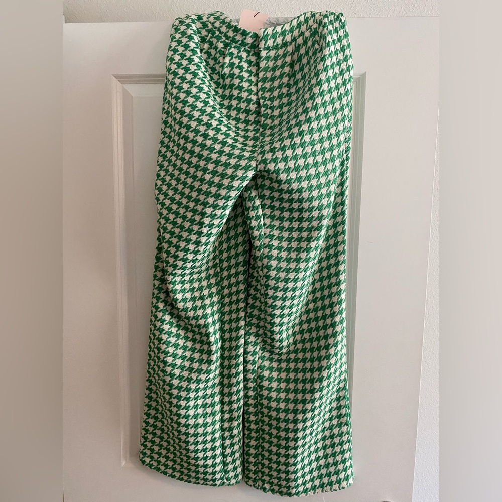 Missguided Green Co Ord Houndstooth Boucle Wide Leg Tailored Pants